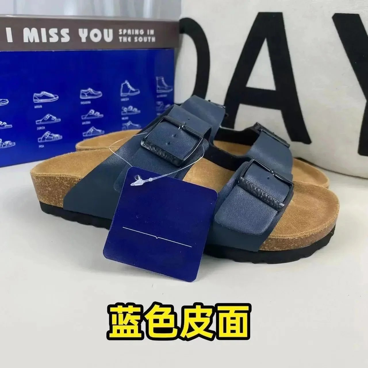 蓝色皮��� 凉鞋